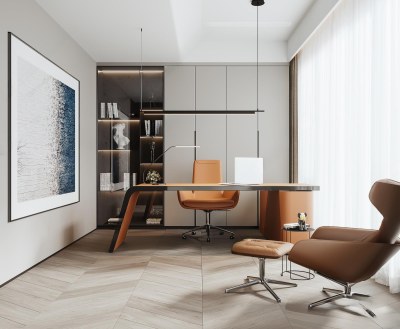 现代书房3D模型下载